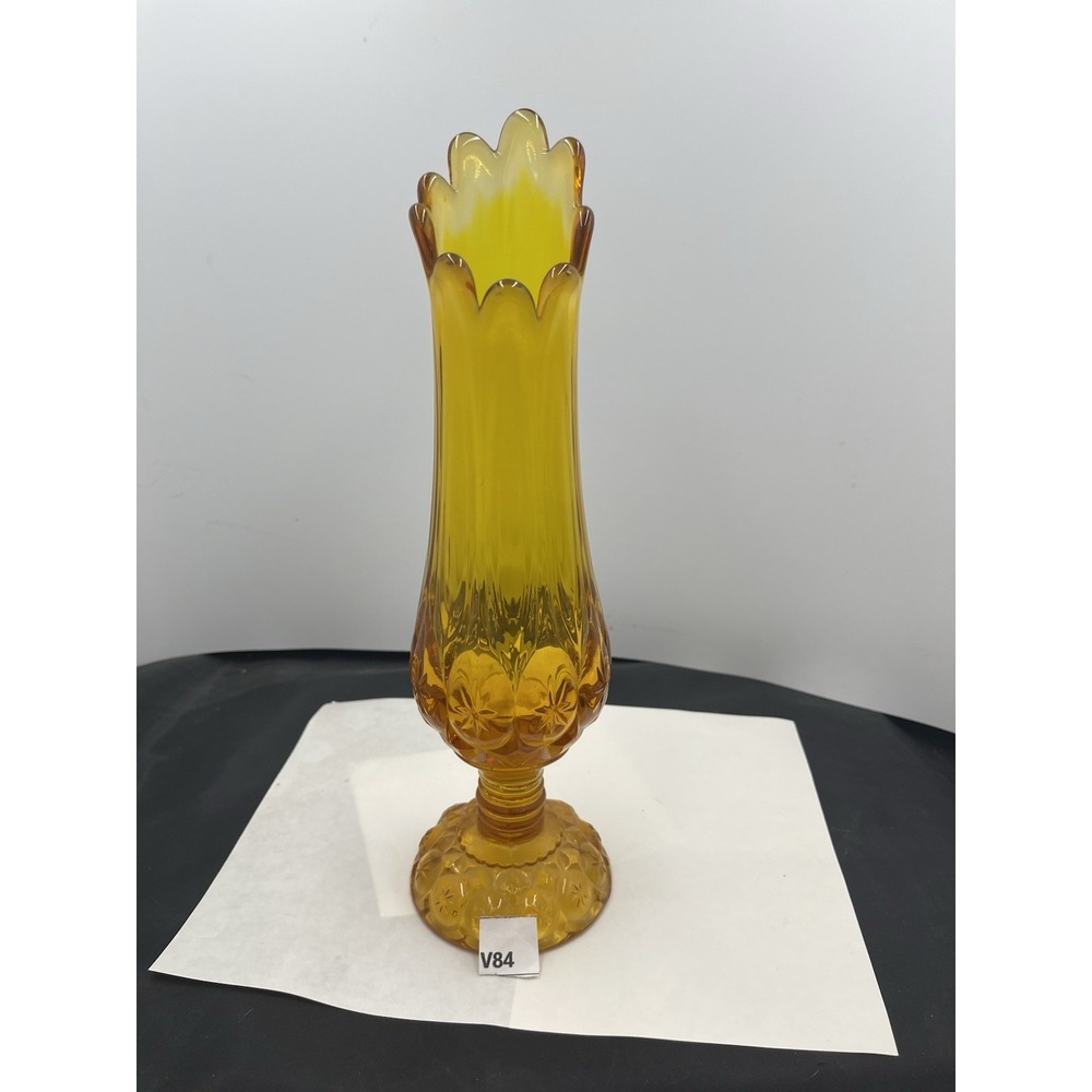 Vintage MCM Kanawha Glass Amber Moon & Star Swung Vase 12"(v84)